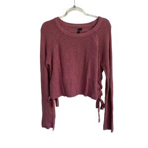 Anthropologie Moon & Madison Side Tie Cropped Sweater Women Size LCotton Blend